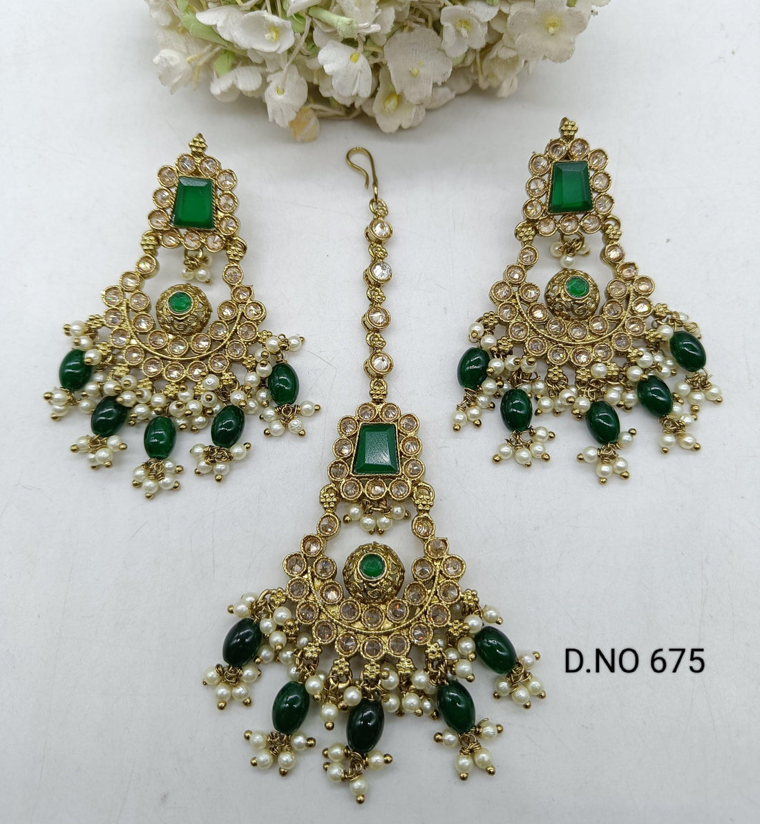 Polki Earring & Tica Mehndi Sku 675 A2 - rchiecreation