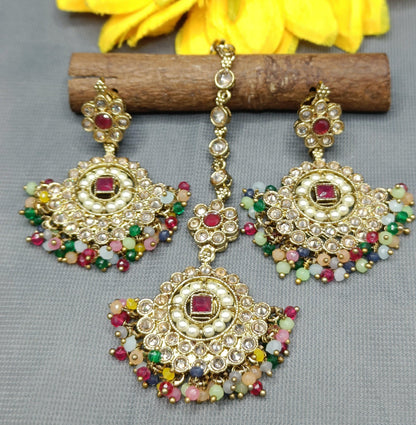 Polki Earring & Tica Mehndi Sku-676 A1 - rchiecreation