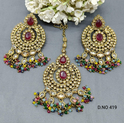 Polki Earring &Tica Mehndi Sku- 419 A2 - rchiecreation