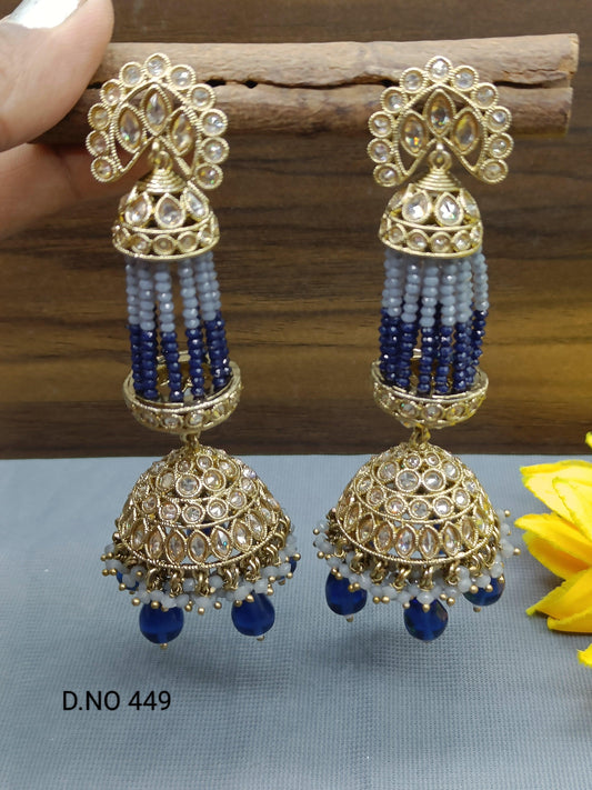 Polki Earring Long Jhumki Mehndi Sku-449 A3 - rchiecreation