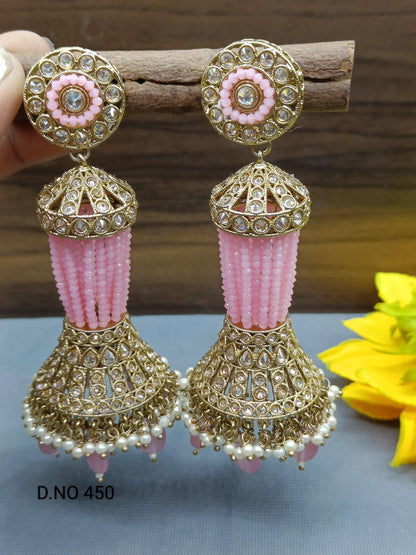 Polki Earring Long Jhumki Mehndi Sku - 450 A3 - rchiecreation