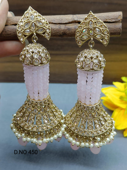 Polki Earring Long Jhumki Mehndi Sku - 450 A3 - rchiecreation