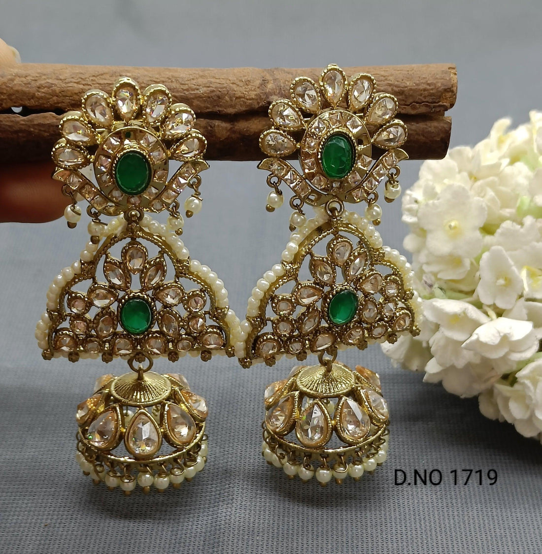 Polki Earring Mehndi Sku 1719 A3 - rchiecreation