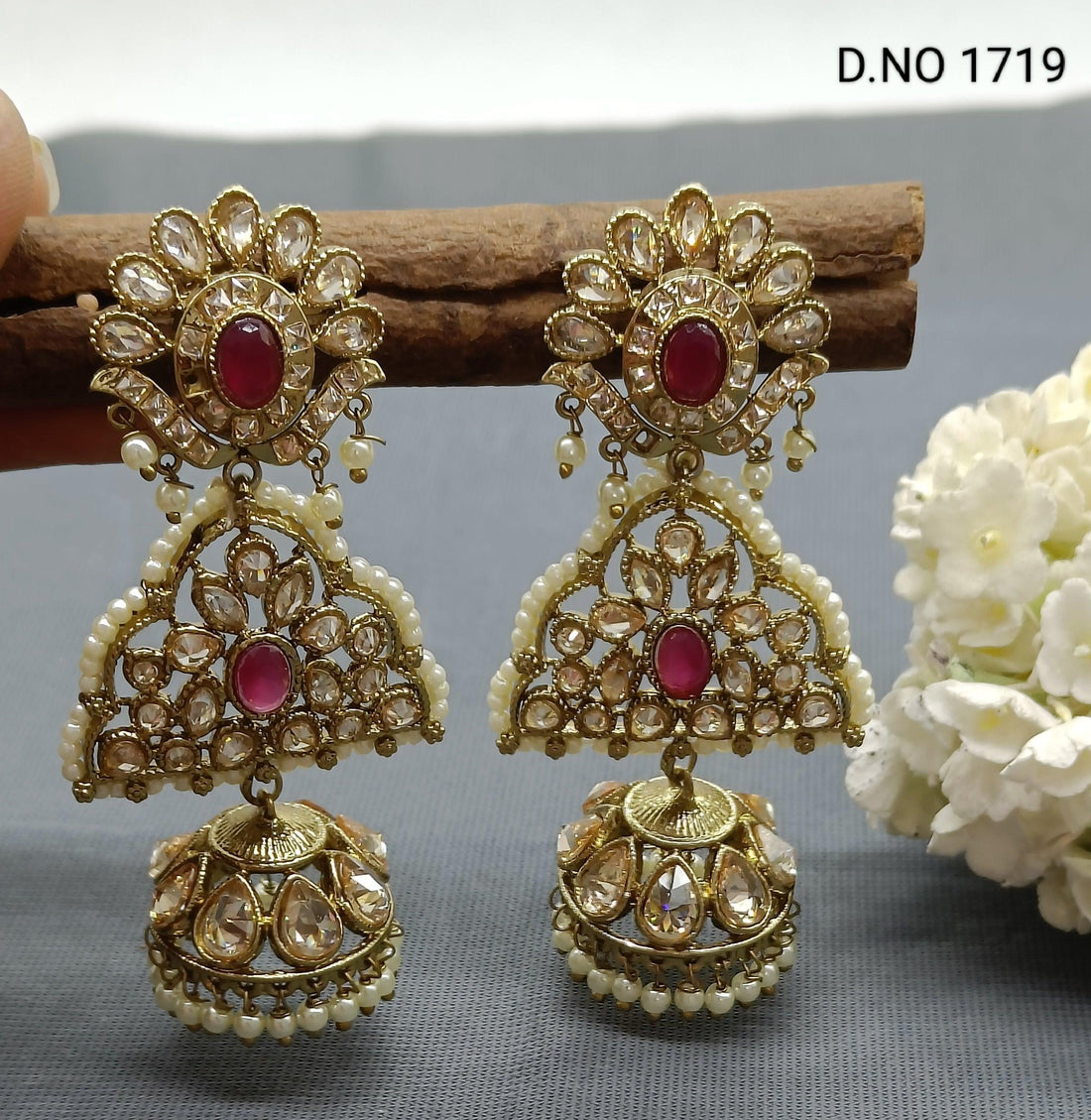 Polki Earring Mehndi Sku 1719 A3 - rchiecreation