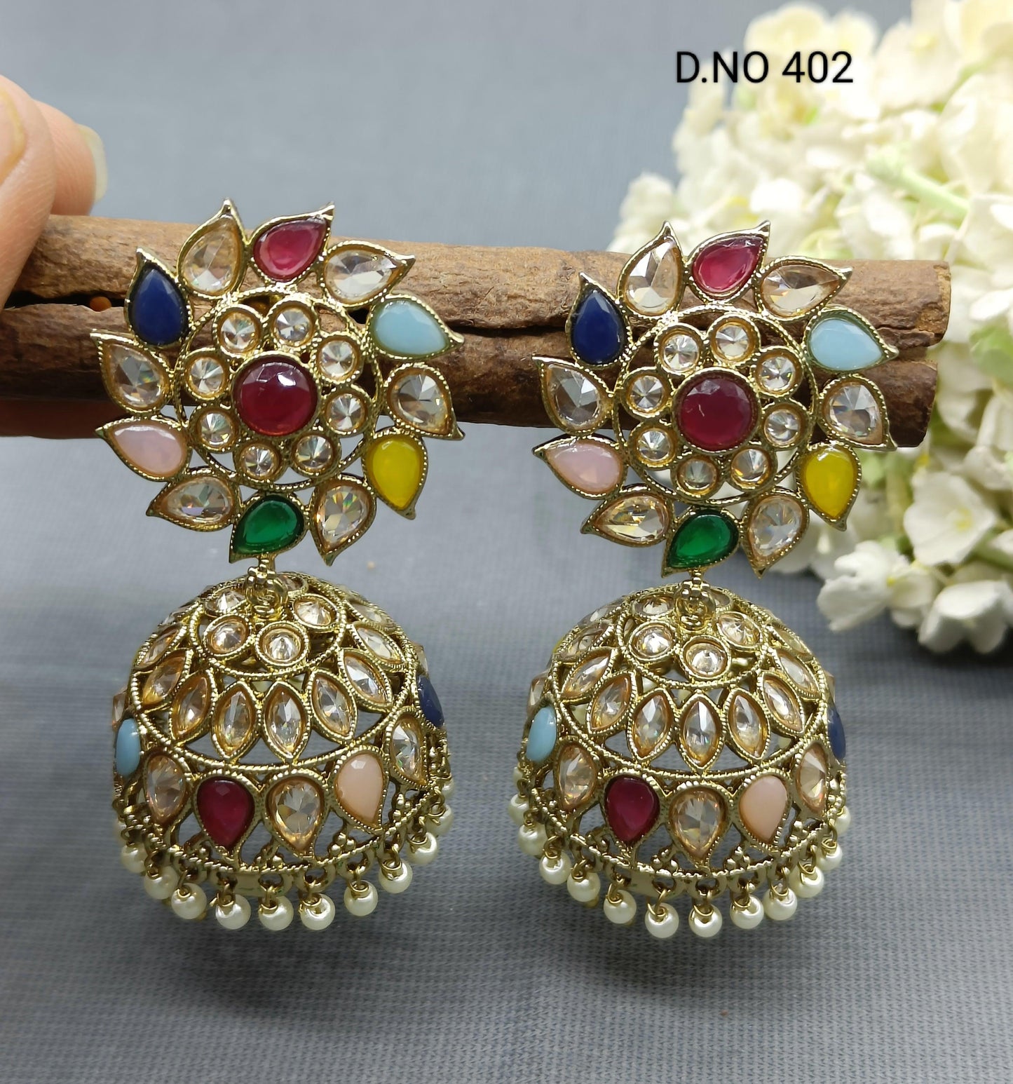 Polki Earring Mehndi Sku-402 A3 - rchiecreation