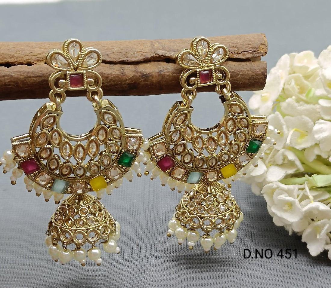Polki Earring Mehndi Sku 451 A1 - rchiecreation