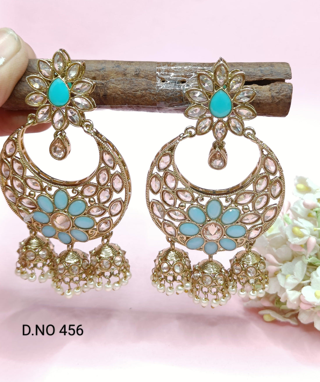 Polki Earring Mehndi Sku-456 A1 - rchiecreation