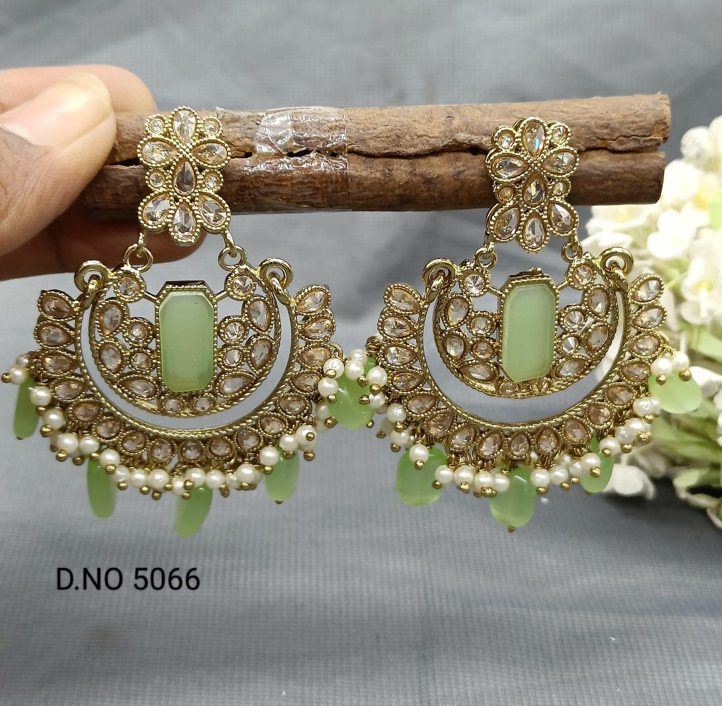 Polki Earring Mehndi Sku 5066 A1 - rchiecreation