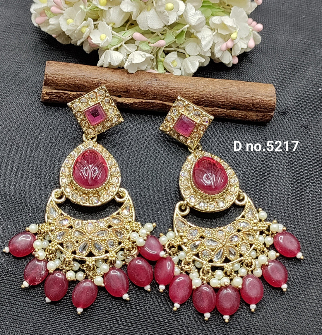 Polki Earring Mehndi Sku - 5217 A2 - rchiecreation