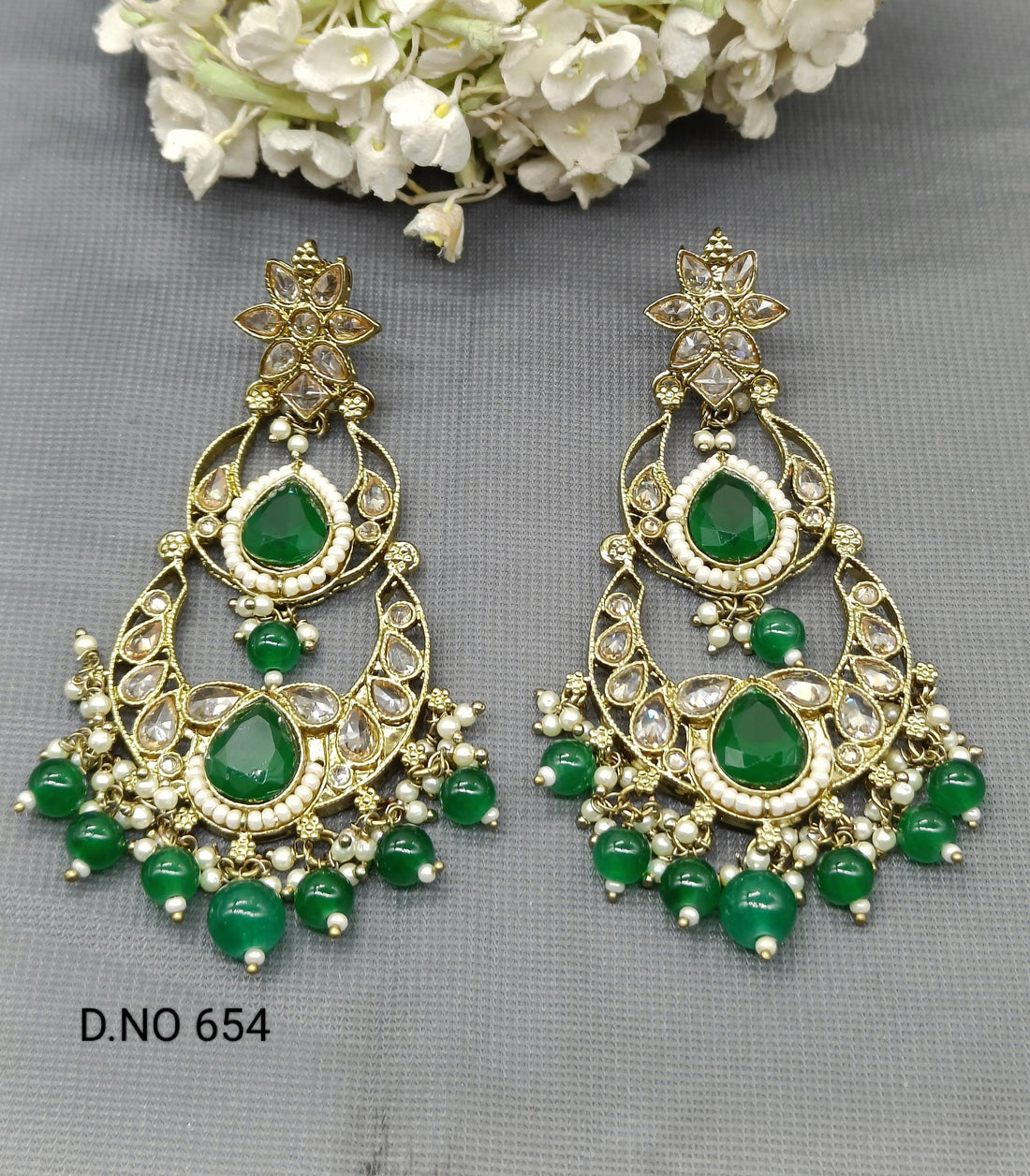 Polki Earring Mehndi Sku 654 A3 - rchiecreation