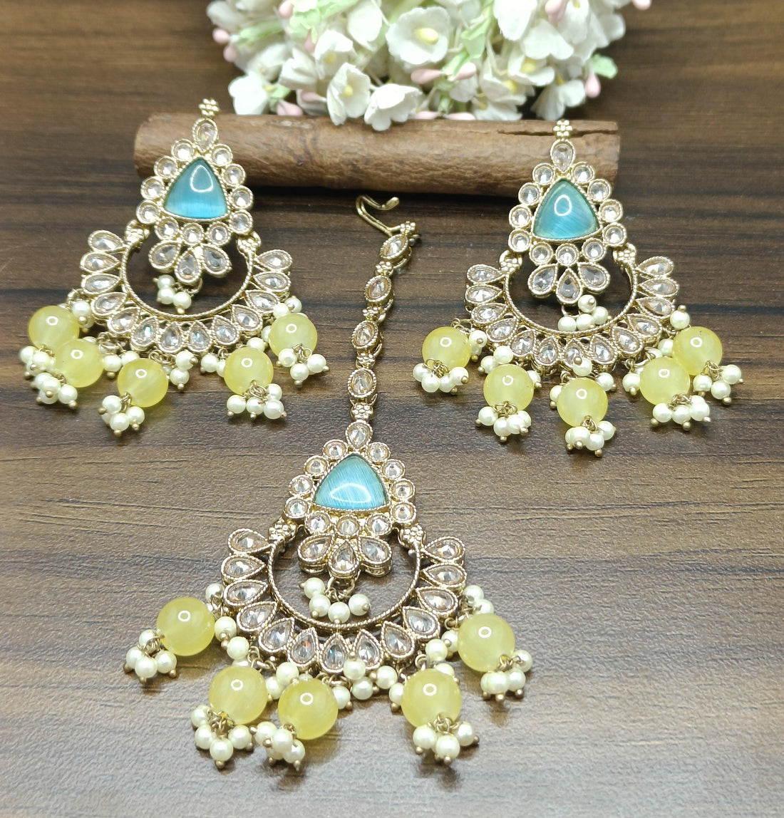 Polki Earring Mehndi Sku 678 A2 - rchiecreation