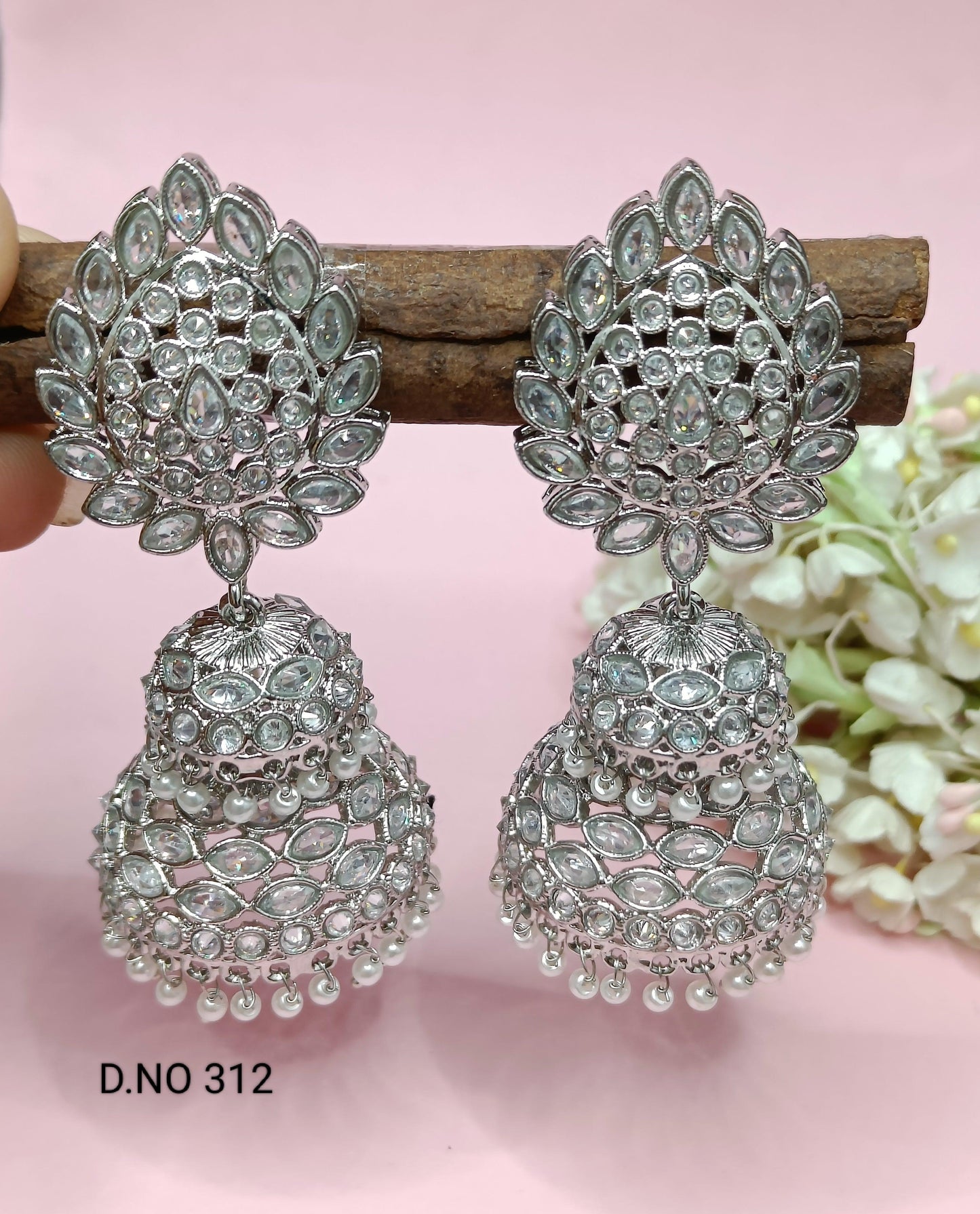 Polki Earring Rodium Sku 312 A4 - rchiecreation