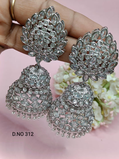 Polki Earring Rodium Sku 312 A4 - rchiecreation