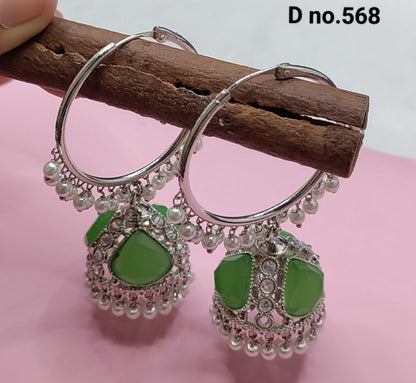 Polki Hoop Jhumki Earring Rodium Sku-568 E3 - rchiecreation