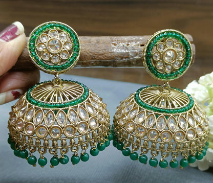 Polki Jhumki Earring Mahndi Sku 873 A3 - rchiecreation