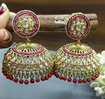 Polki Jhumki Earring Mahndi Sku 873 A3 - rchiecreation