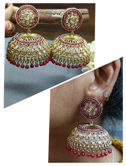 Polki Jhumki Earring Mahndi Sku 873 A3 - rchiecreation