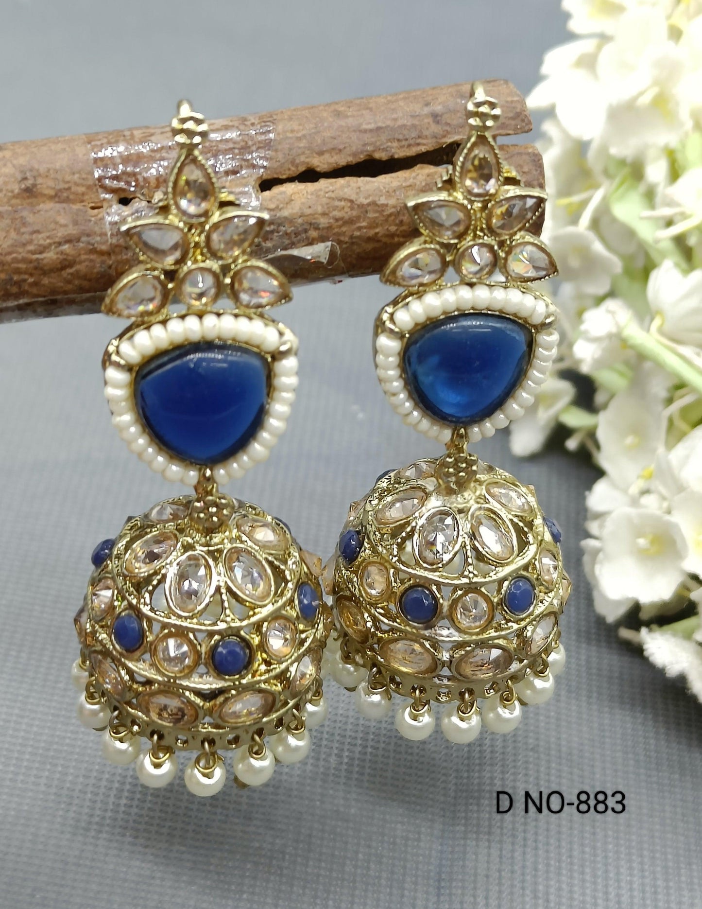 Polki Jhumki Earring Mahndi Sku 883 A4 - rchiecreation