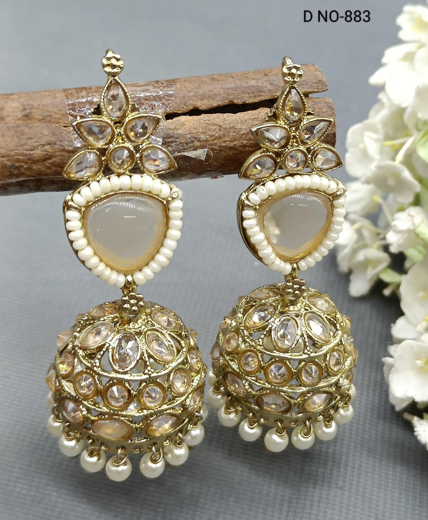 Polki Jhumki Earring Mahndi Sku 883 A4 - rchiecreation