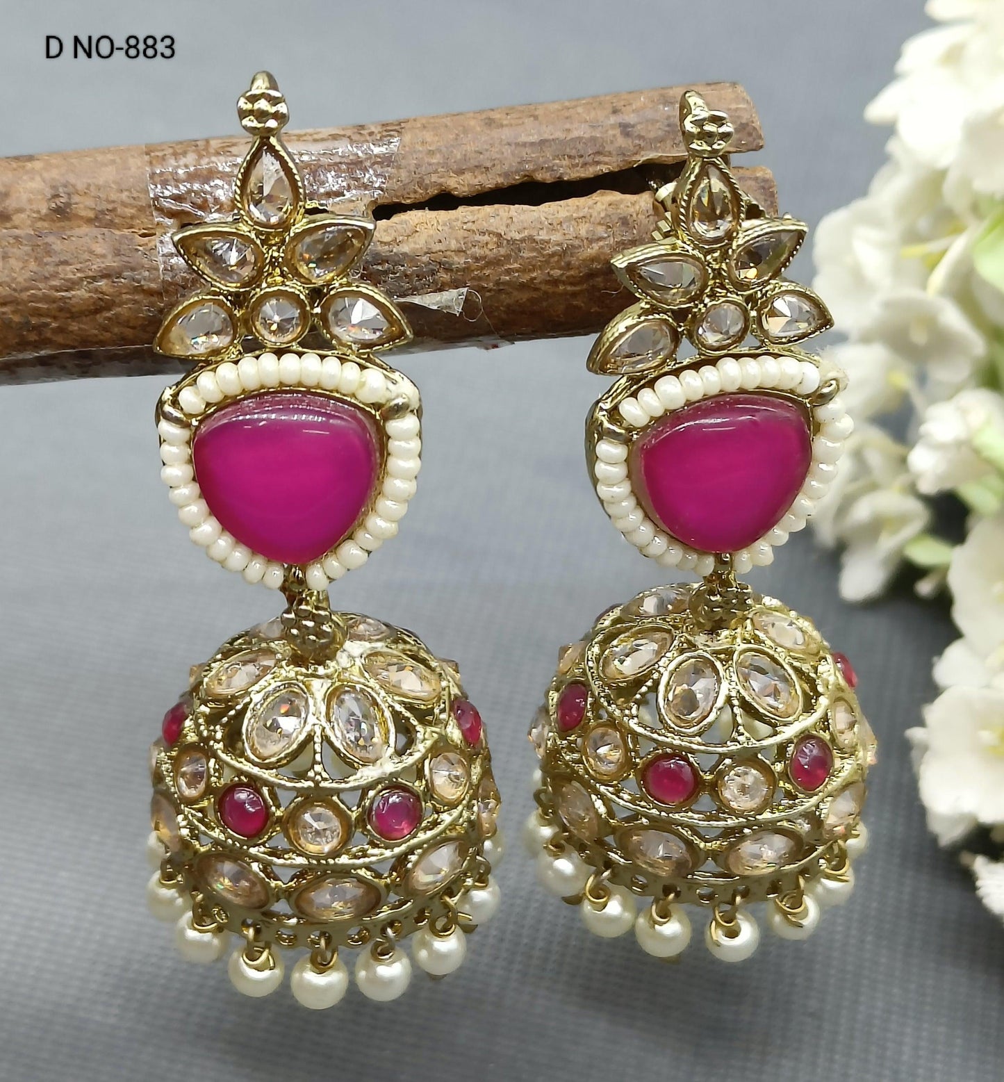 Polki Jhumki Earring Mahndi Sku 883 A4 - rchiecreation