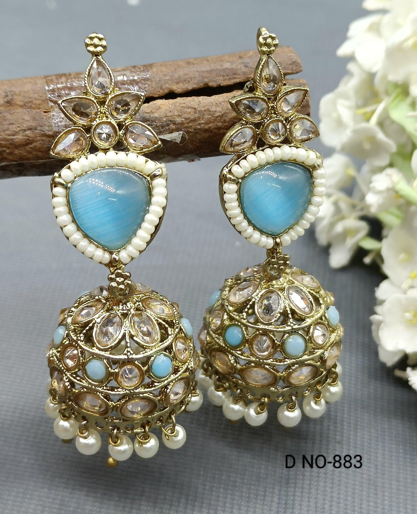 Polki Jhumki Earring Mahndi Sku 883 A4 - rchiecreation