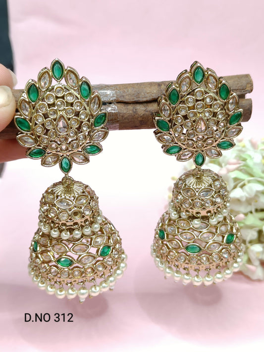 Polki Jhumki Earring Mehndi Sku-312 A4 - rchiecreation