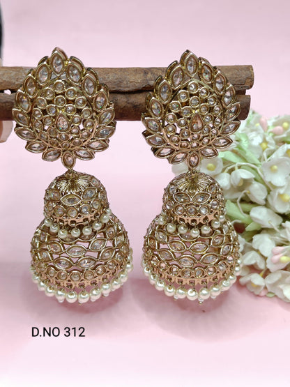 Polki Jhumki Earring Mehndi Sku-312 A4 - rchiecreation