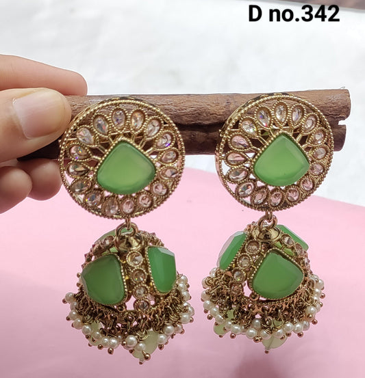 Polki Jhumki Earring Mehndi Sku-342 E3 - rchiecreation