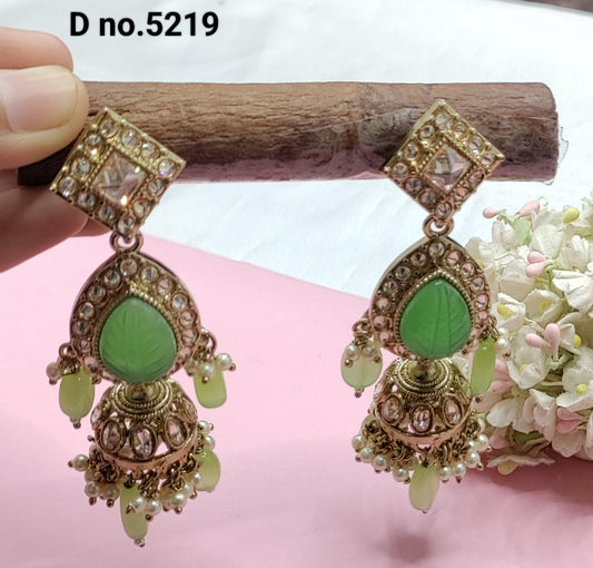 Polki Jhumki Earring Mehndi Sku-5219 E3 - rchiecreation