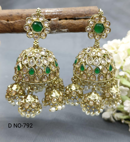 Polki Jhumki Earring Mehndi Sku -792 A3 - rchiecreation