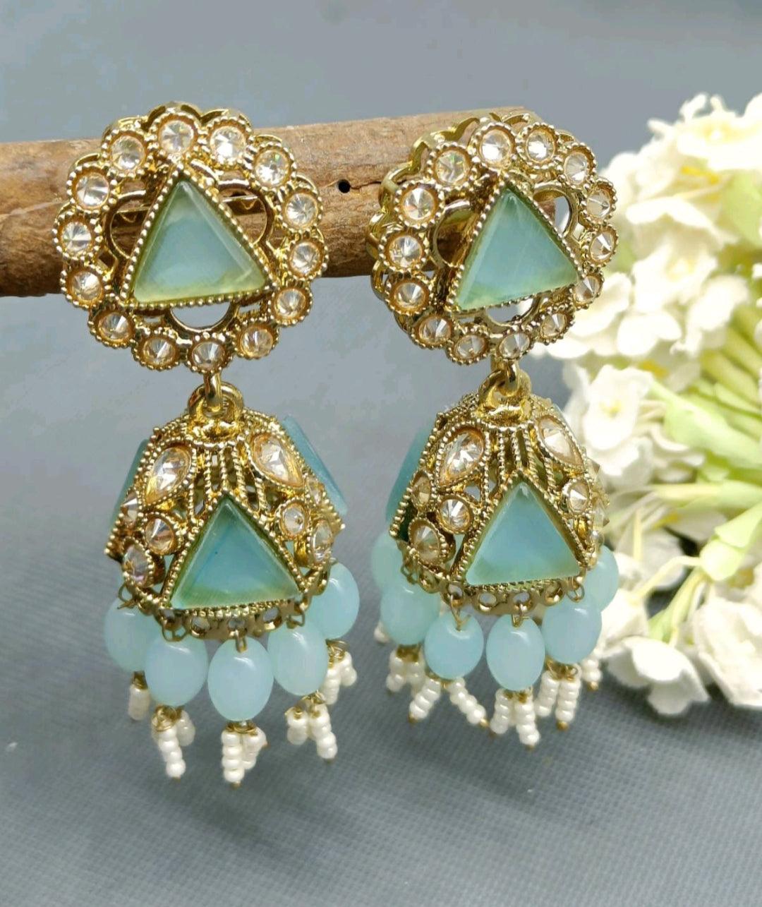 Polki Jhumki mehndi Earring Sku 245 A4 - rchiecreation