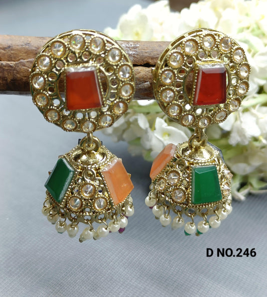 Polki jhumki Mehndi Earring Sku-246 A4 - rchiecreation