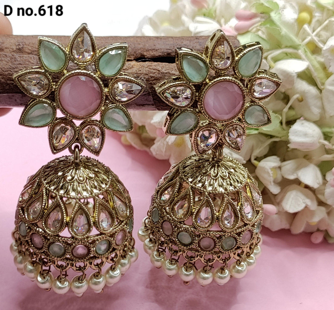 Polki Jhumki Mehndi Earring Sku-618 A4 - rchiecreation