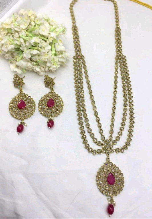 Polki Long Necklace Mehndi Set Sku- 5584 B3 - rchiecreation