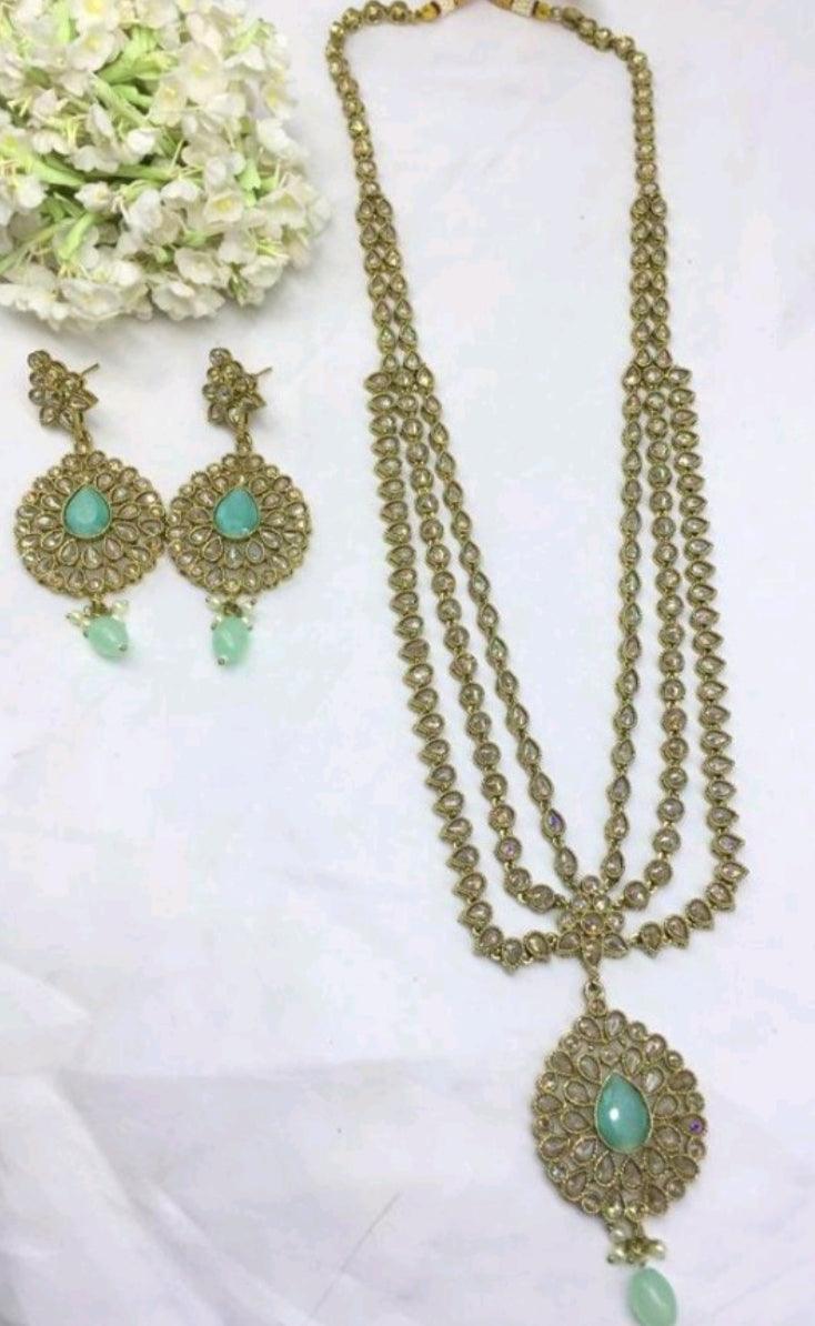 Polki Long Necklace Mehndi Set Sku- 5584 B3 - rchiecreation
