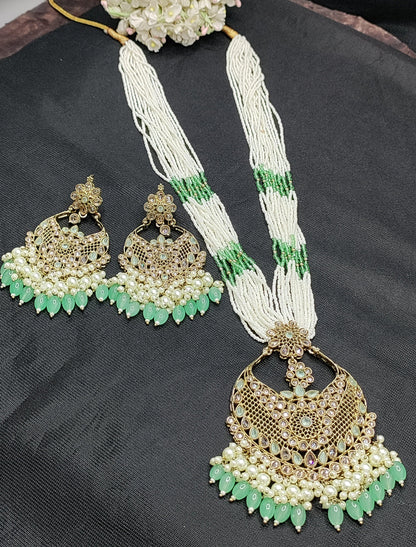 Polki Long Necklace Mehndi Set Sku 5974 B3 - rchiecreation