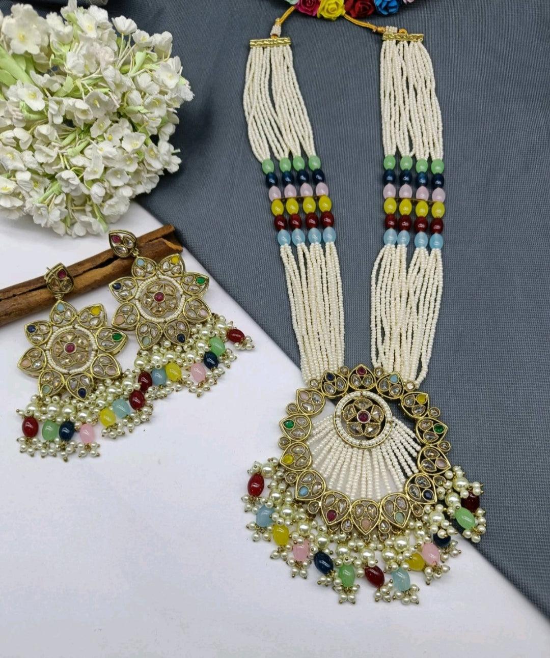 Polki Long Necklace Mehndi Set Sku-5975 B3 - rchiecreation