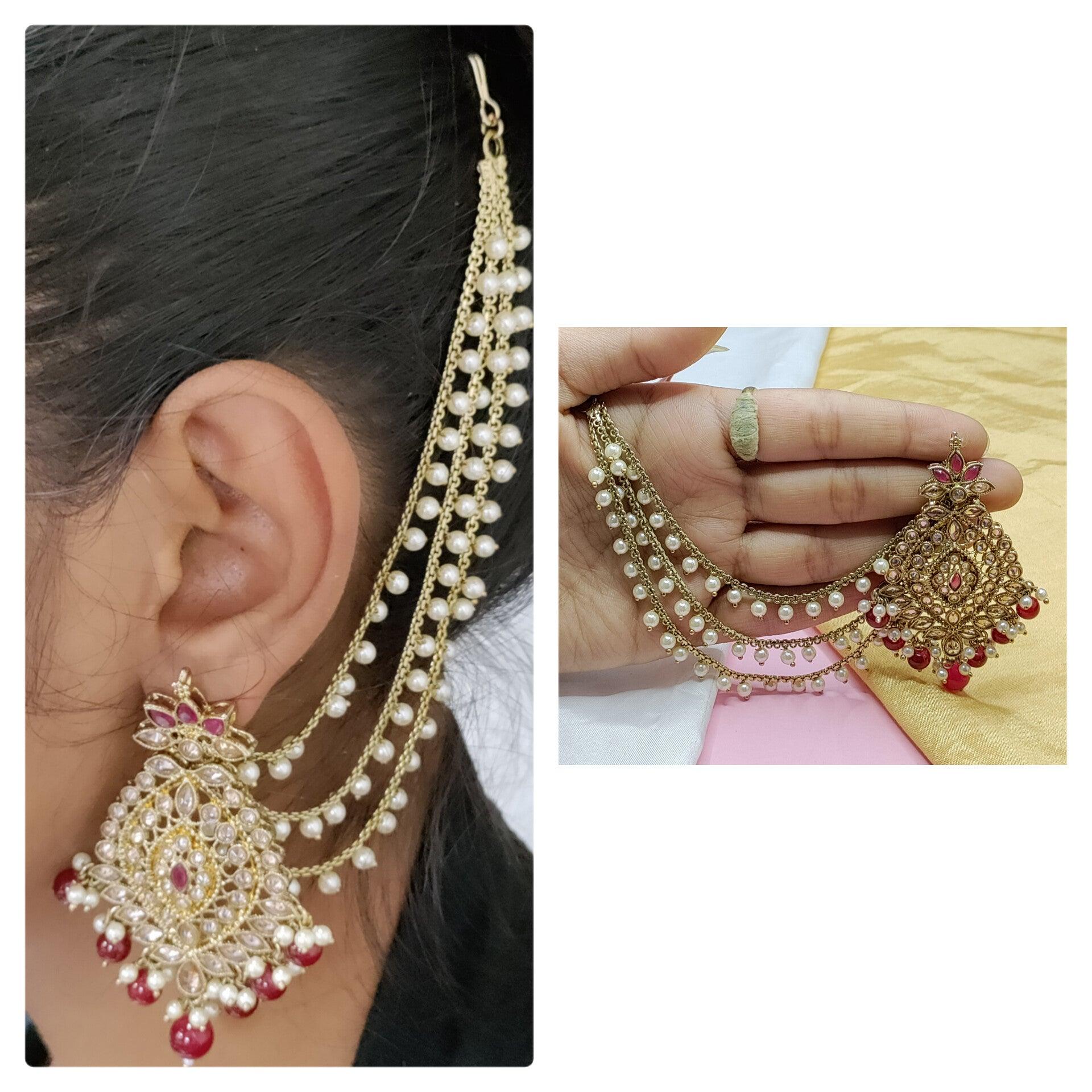 Polki Mehndi Bahubali Earring Sku-756 A2 - rchiecreation