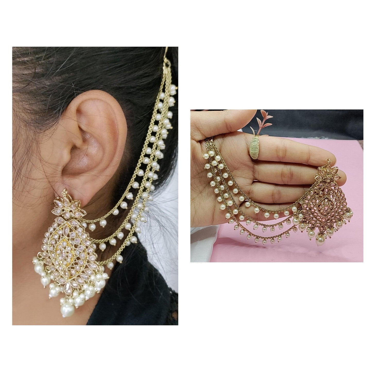 Polki Mehndi Bahubali Earring Sku-756 A2 - rchiecreation