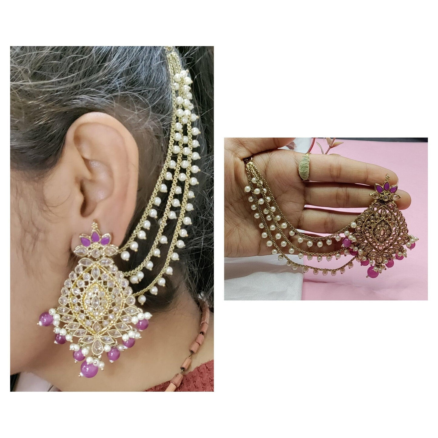 Polki Mehndi Bahubali Earring Sku-756 A2 - rchiecreation