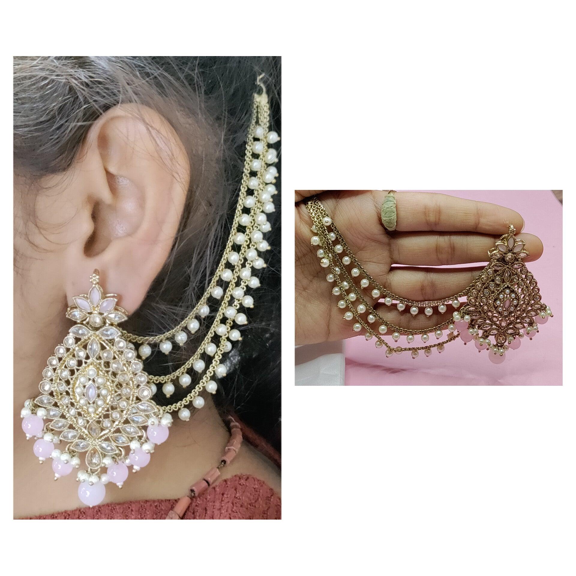 Polki Mehndi Bahubali Earring Sku-756 A2 - rchiecreation