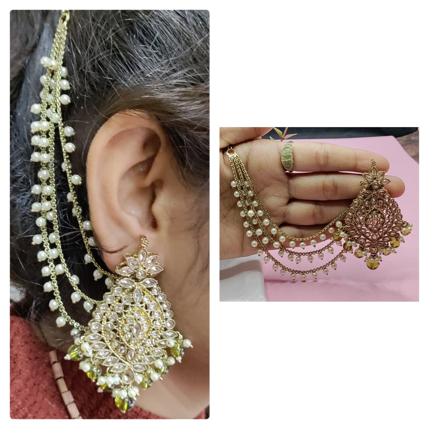 Polki Mehndi Bahubali Earring Sku-756 A2 - rchiecreation