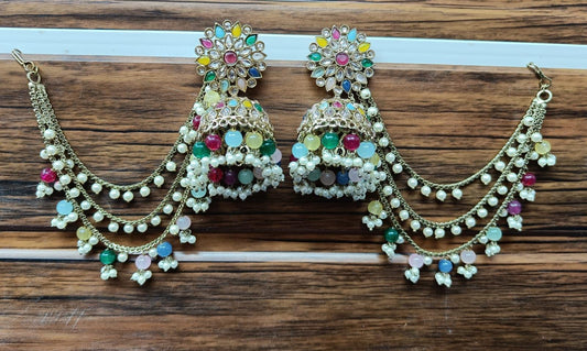 Polki Mehndi Bahubali Earring Sku -800 A4 - rchiecreation