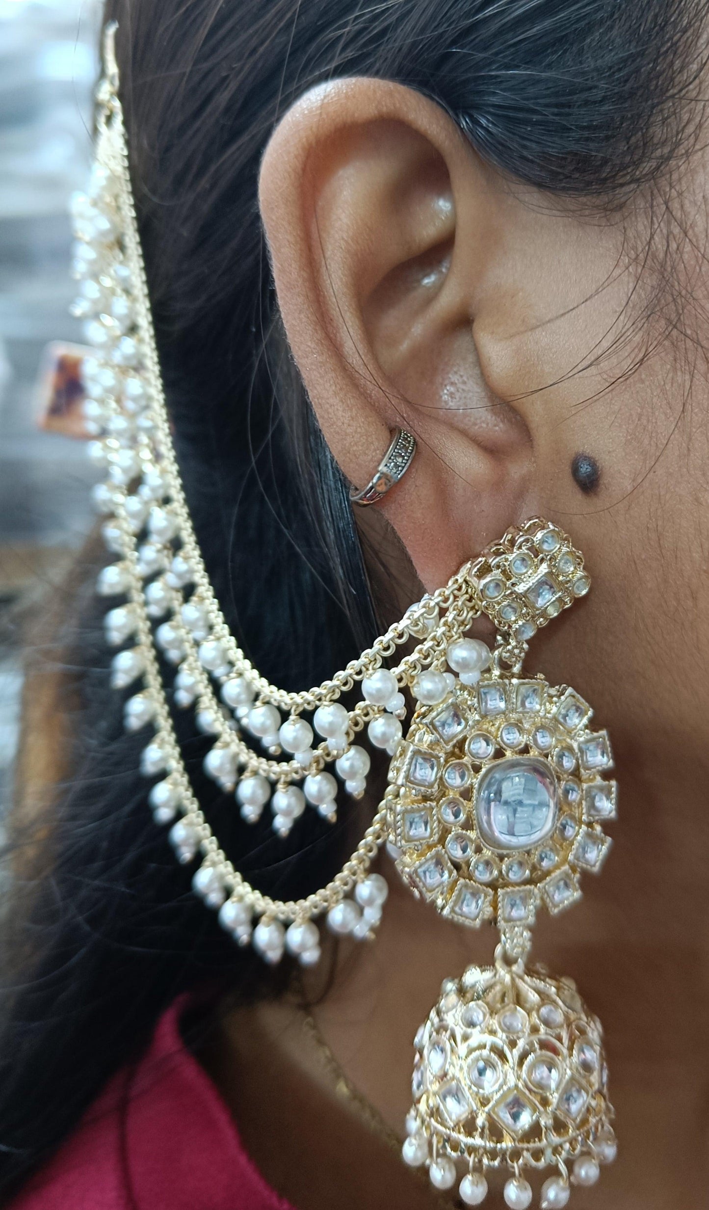 Polki Mehndi Bahubali Earring Sku -881 A3 - rchiecreation