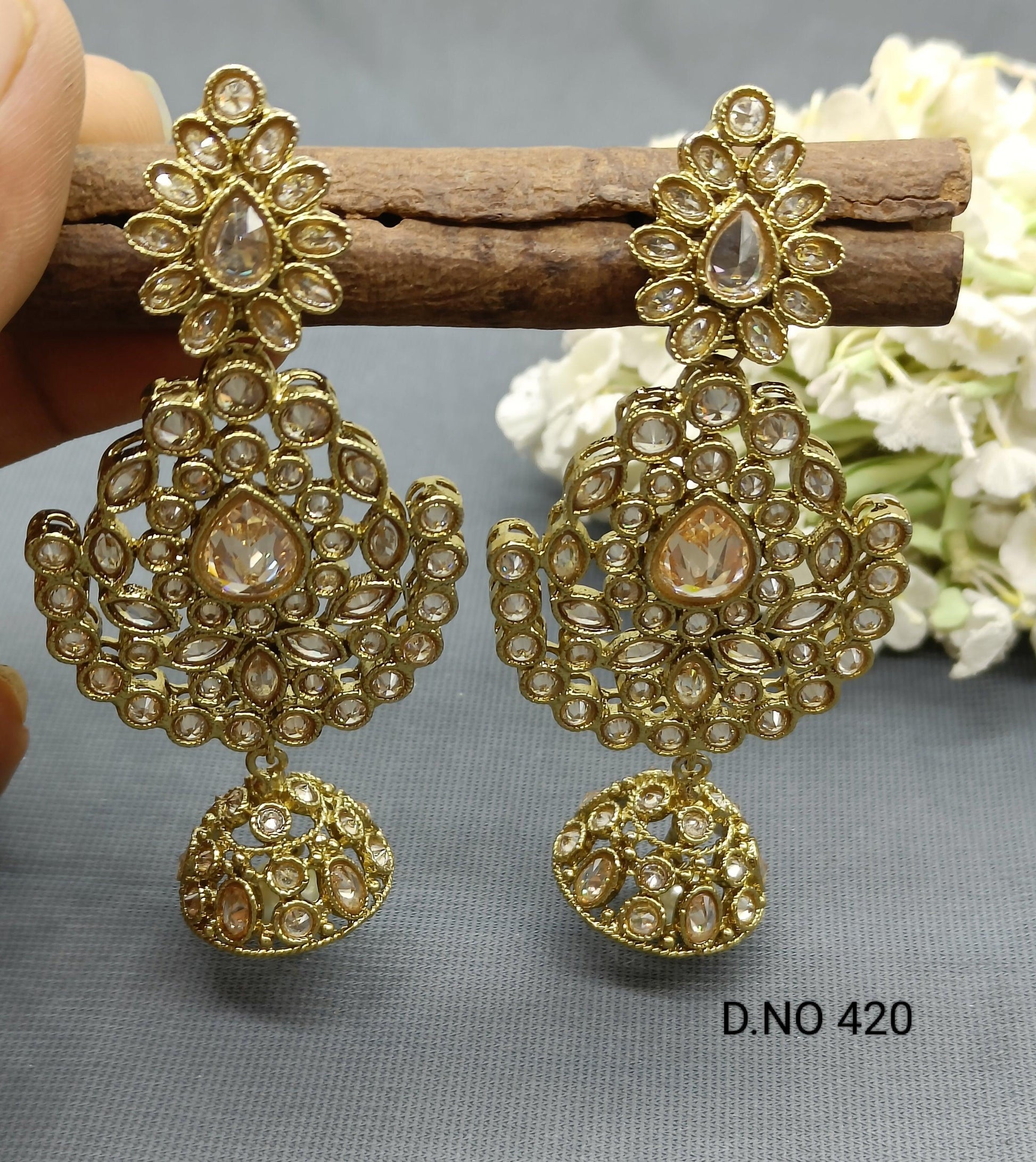 Polki Mehndi Earring Sku 420 A4 - rchiecreation