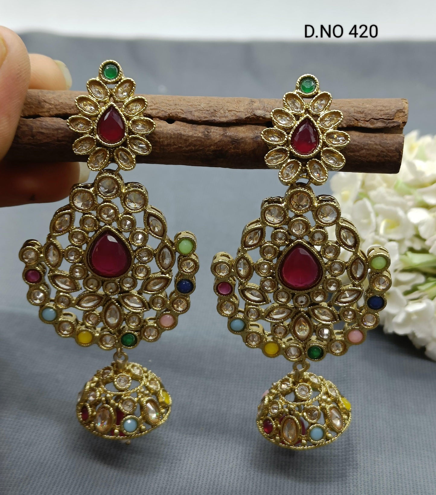 Polki Mehndi Earring Sku 420 A4 - rchiecreation