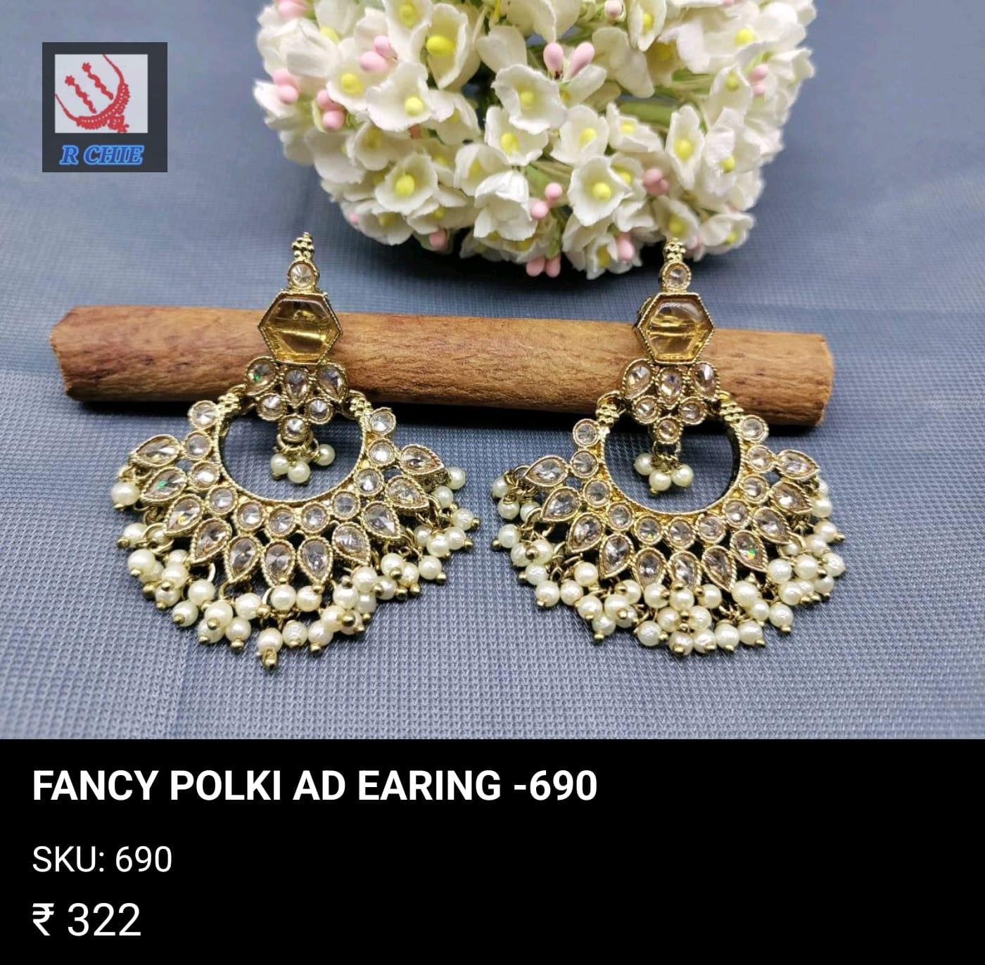 Polki Mehndi Earring Sku-690 A1 - rchiecreation