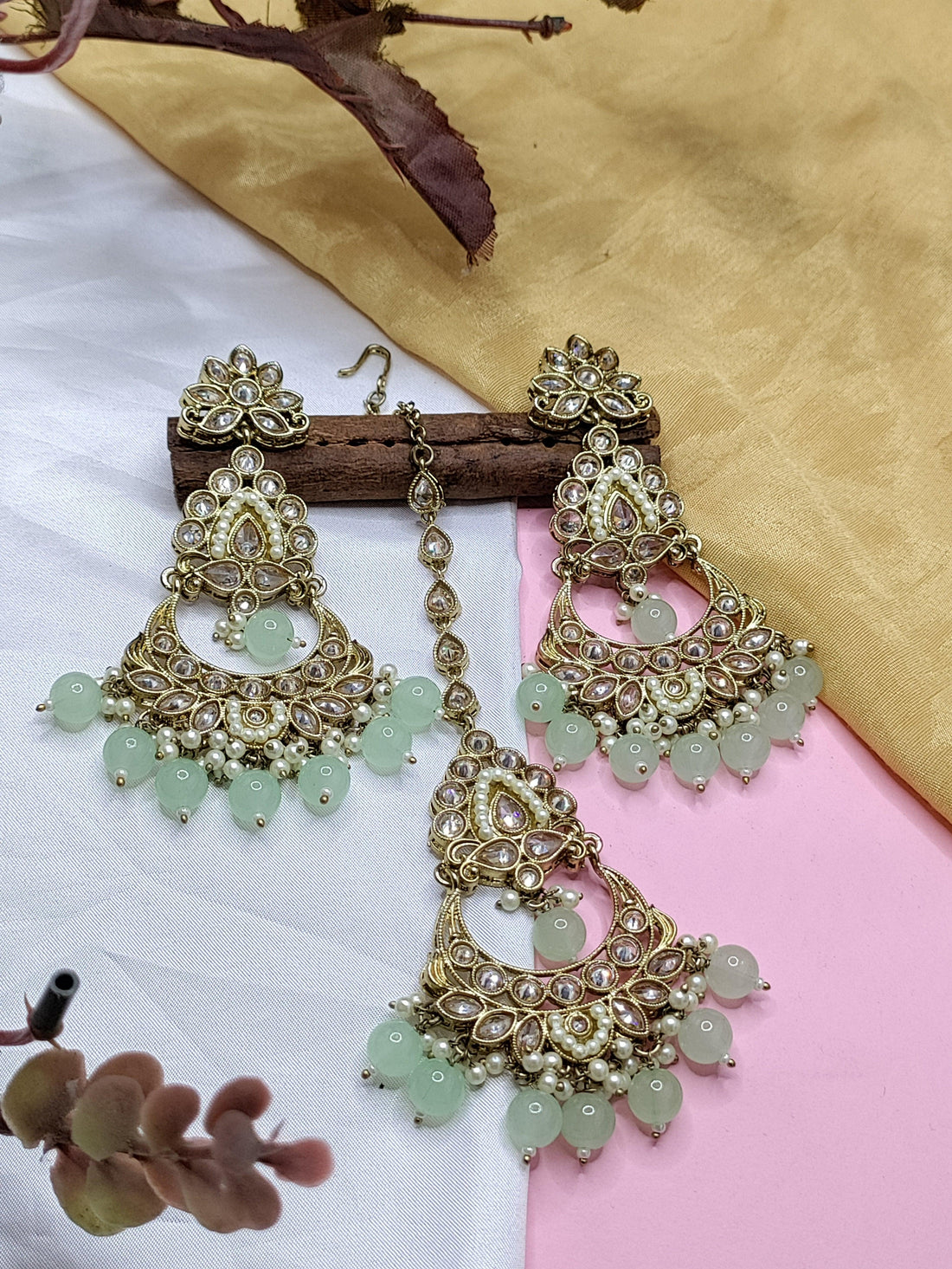 Polki Mehndi Earring Sku-772 A1 - rchiecreation