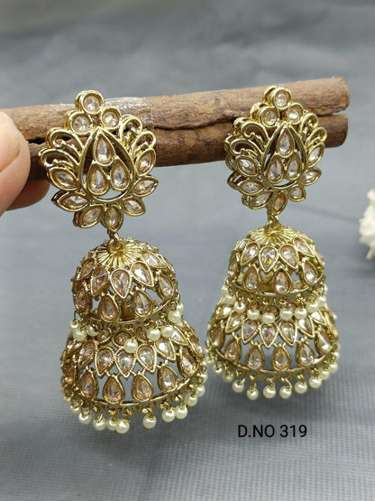 Polki Mehndi Jhumki Earring Sku 319 A4 - rchiecreation