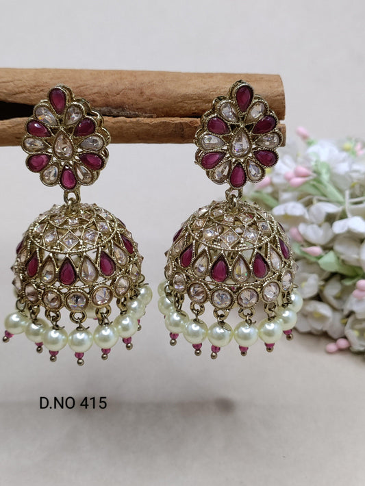 Polki Mehndi Jhumki Earring Sku 415 A3 - rchiecreation